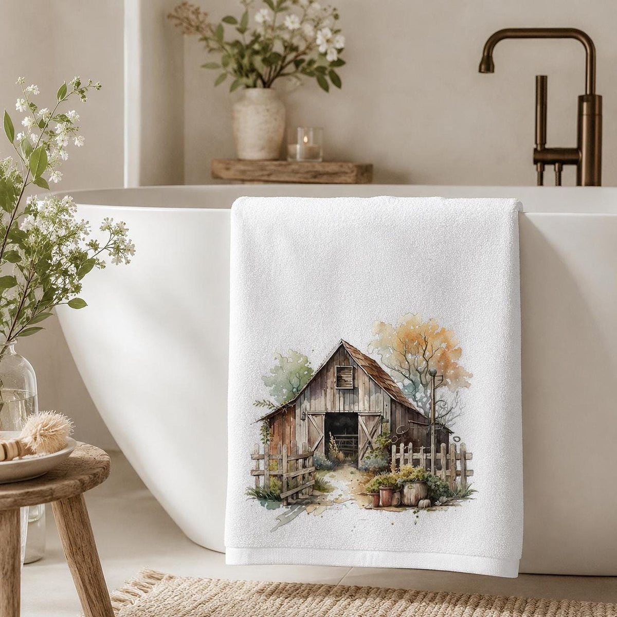 Rustic Barn Towel, 24 × 42 Inch Polyester Face, Farmhouse Bathroom Decor