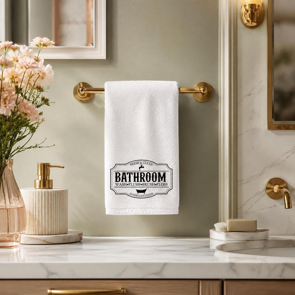 Bathroom Hand Towel, Soft Cotton Terrycloth with Vintage Design