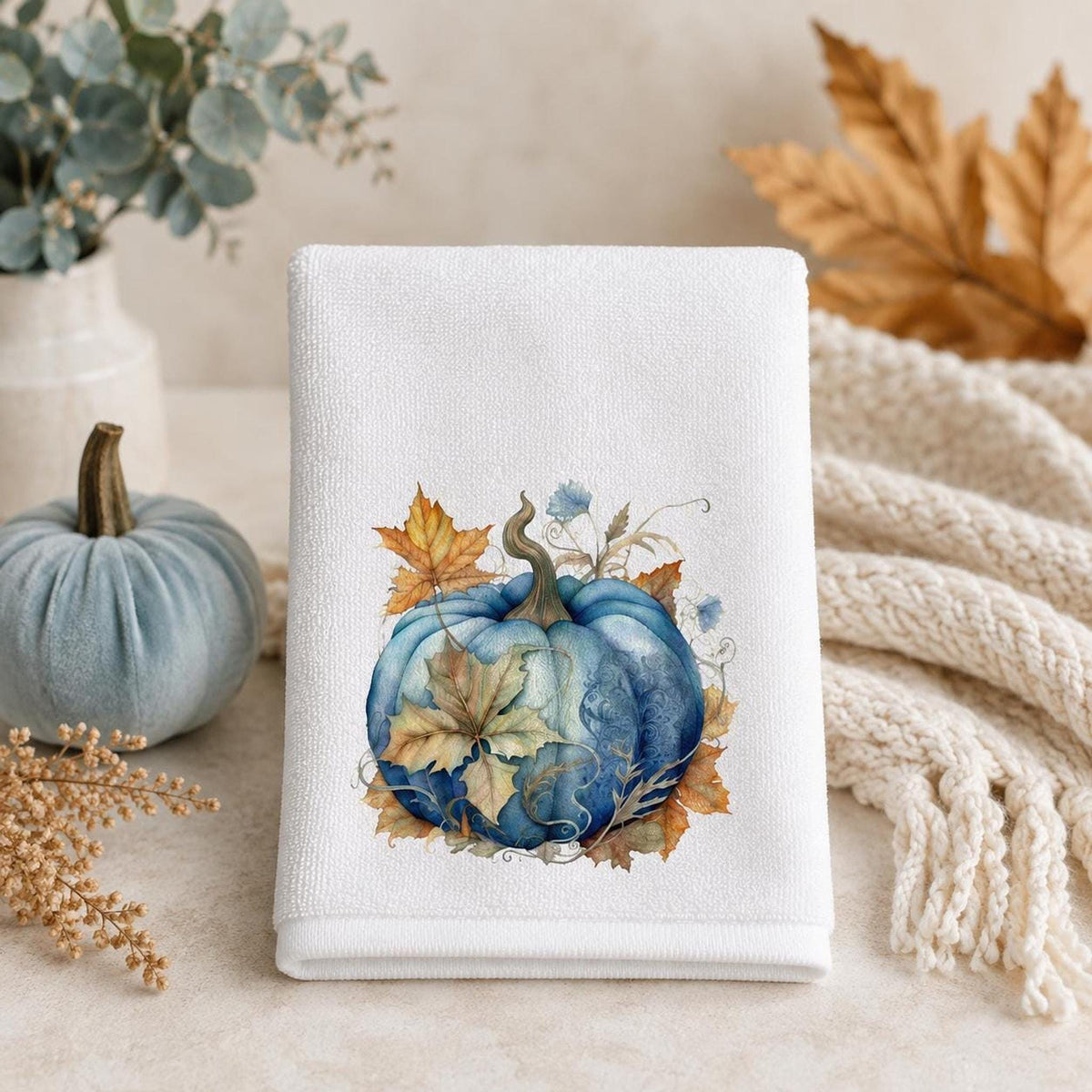 Blue Pumpkin Fingertip Towel, 11 x 18-Inch Cotton Terrycloth Back