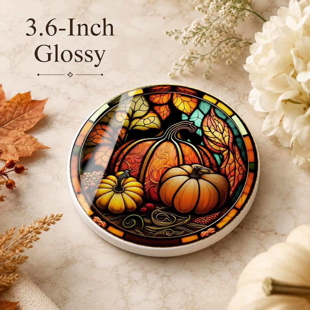 Thanksgiving Table Ceramic Coaster, Pumpkin Harvest Drink Mat