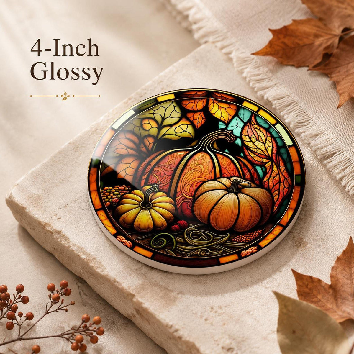 Thanksgiving Table Ceramic Coaster, Pumpkin Harvest Drink Mat