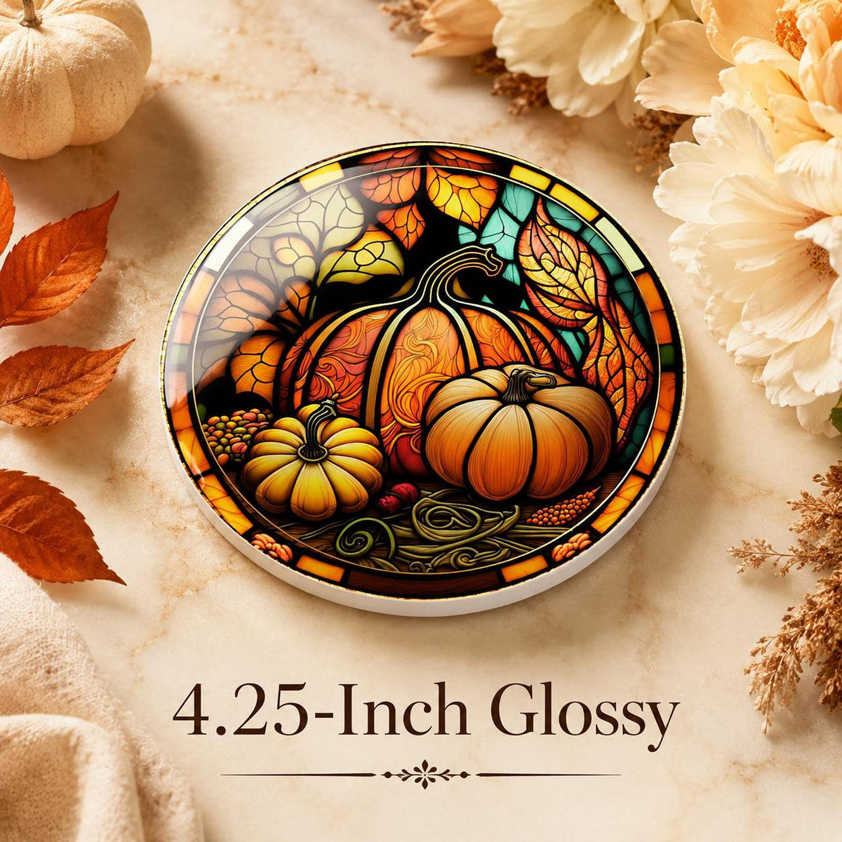 Thanksgiving Table Ceramic Coaster, Pumpkin Harvest Drink Mat