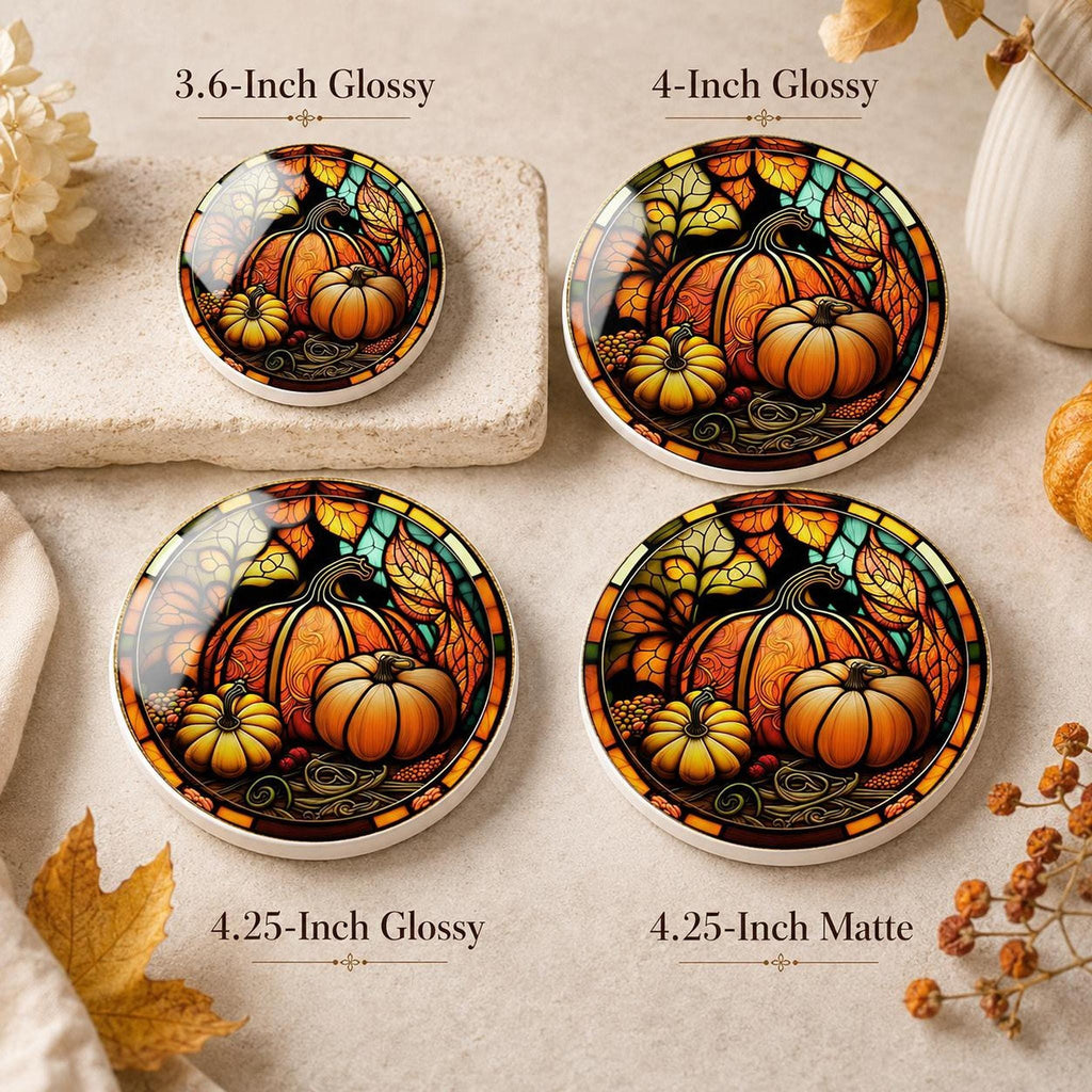 Thanksgiving Table Ceramic Coaster, Pumpkin Harvest Drink Mat