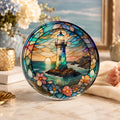 Coastal Coaster with Lighthouse Design, Nautical Ocean Art for Beach Homes