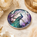 Peacock Ceramic Coaster, Purple Teal Art-Glass Garden Bird Decor Gift