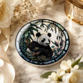 Panda Coaster, Round Ceramic Drink Mat with Botanical Artwork