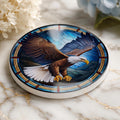 Bald Eagle Ceramic Coaster, Patriotic Bird Decor, Stained Glass Drink Holder
