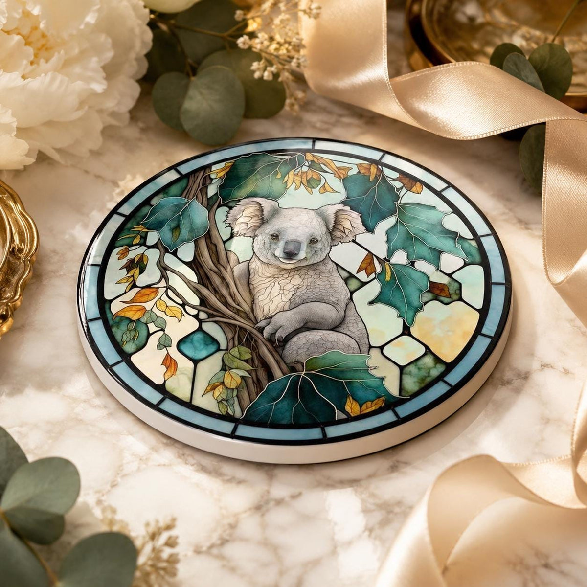 Koala Ceramic Coaster, Australian Wildlife Drink Tile, Animal Lover Gift