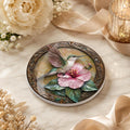 Hummingbird Ceramic Coaster with Pink Hibiscus Floral Design, Nature Lover Decor
