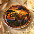 Elephant Ceramic Coaster, Safari Sunset Drink Mat, African Wildlife Table Decor