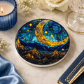 Crescent Moon Ceramic Coaster, Celestial Mountain Decor, Blue Night Sky Gift