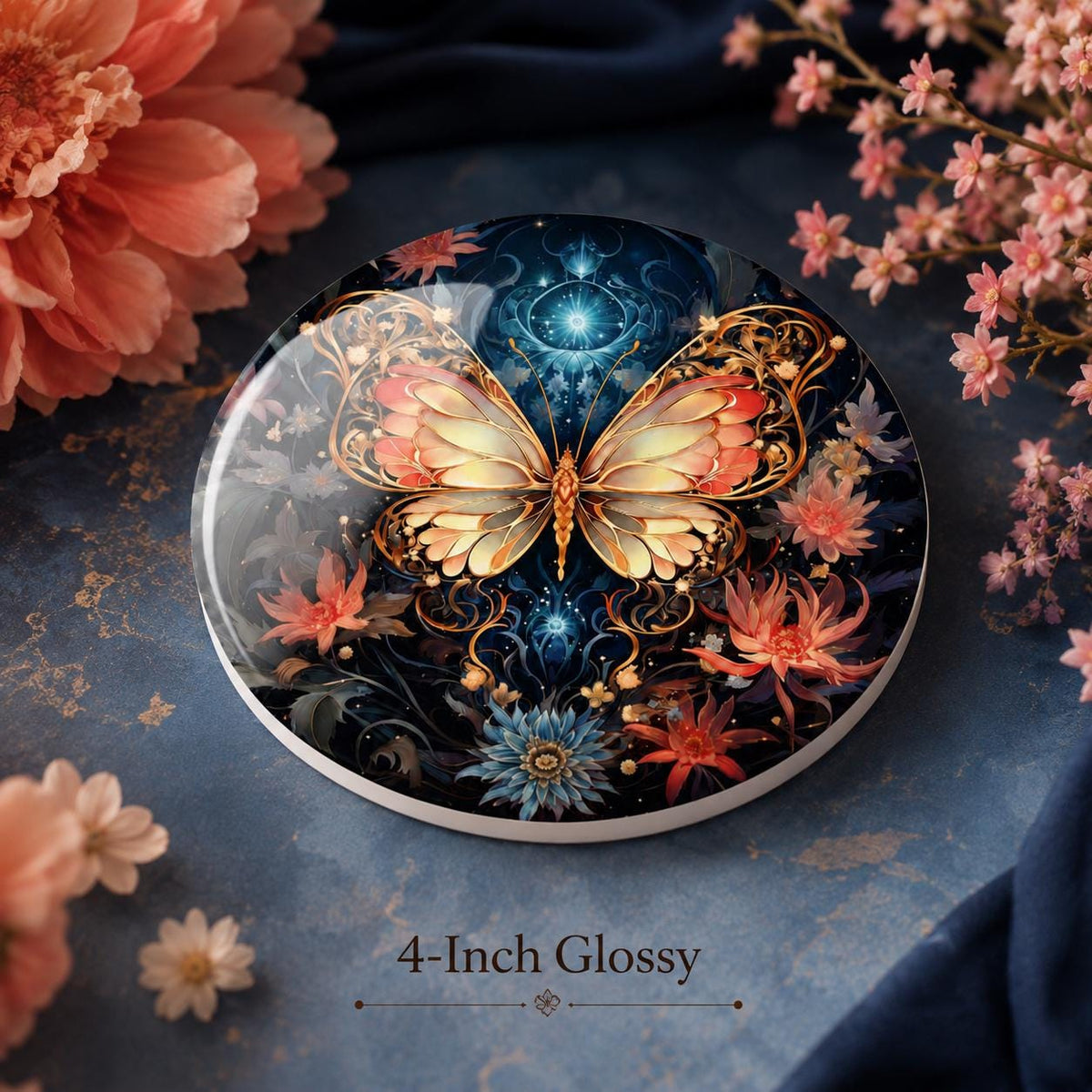 Butterfly Ceramic Coaster, Celestial Floral Decor, Garden Lover Gift, Elegant Home Accent
