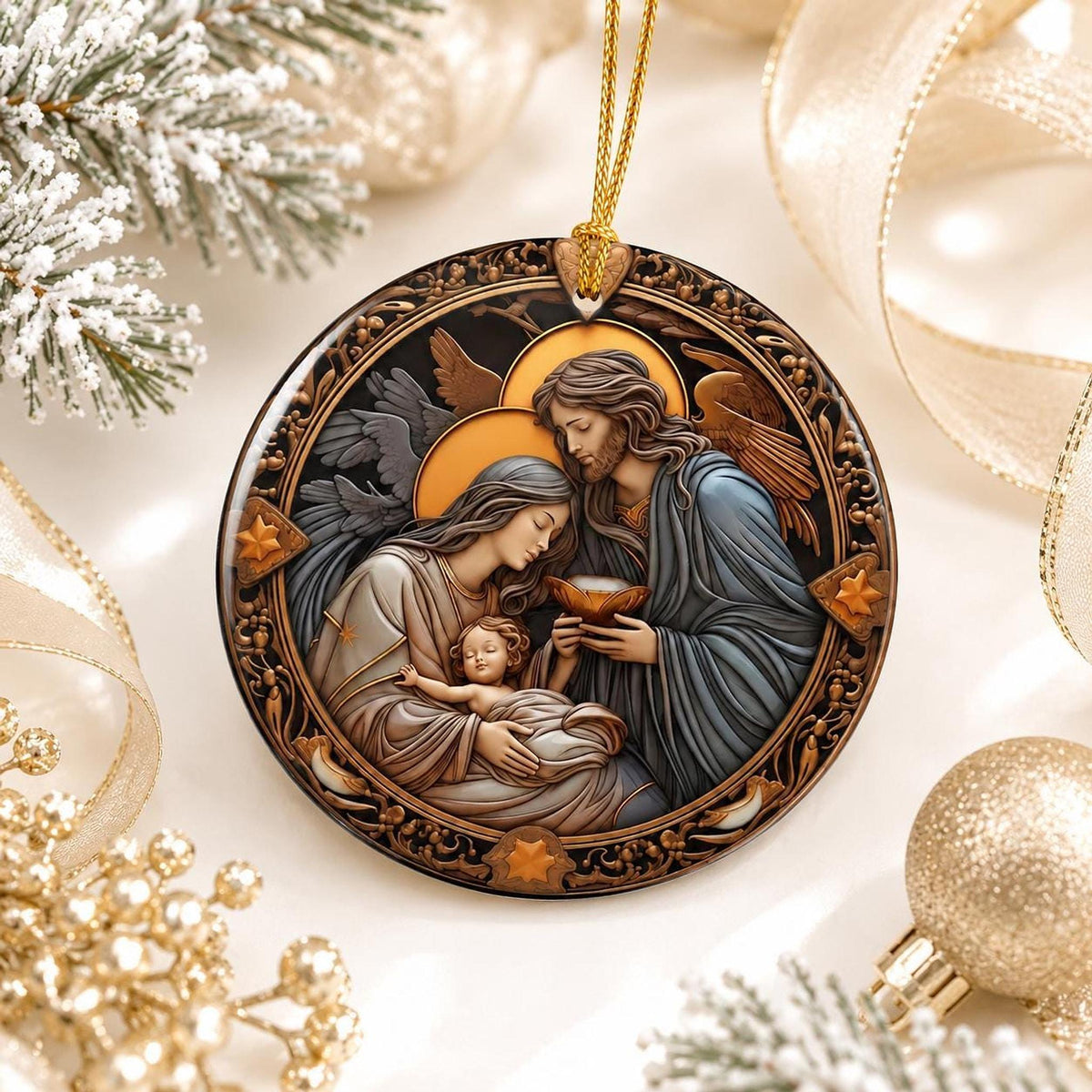 Ceramic Ornament, 3-Inch Holy Family Nativity Keepsake with Personalized Back