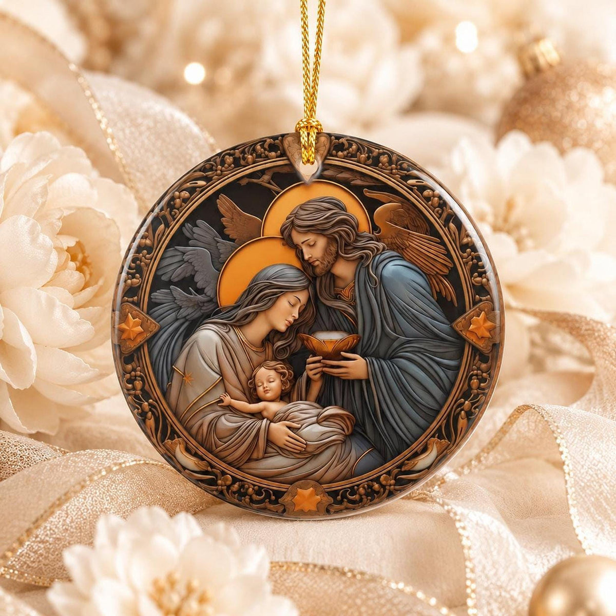 Ceramic Ornament, 3-Inch Holy Family Nativity Keepsake with Personalized Back