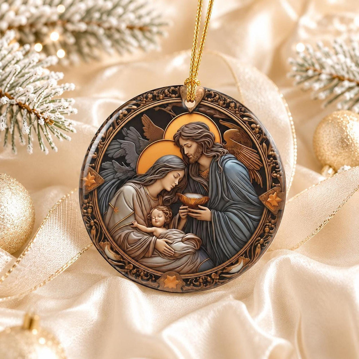 Ceramic Ornament, 3-Inch Holy Family Nativity Keepsake with Personalized Back
