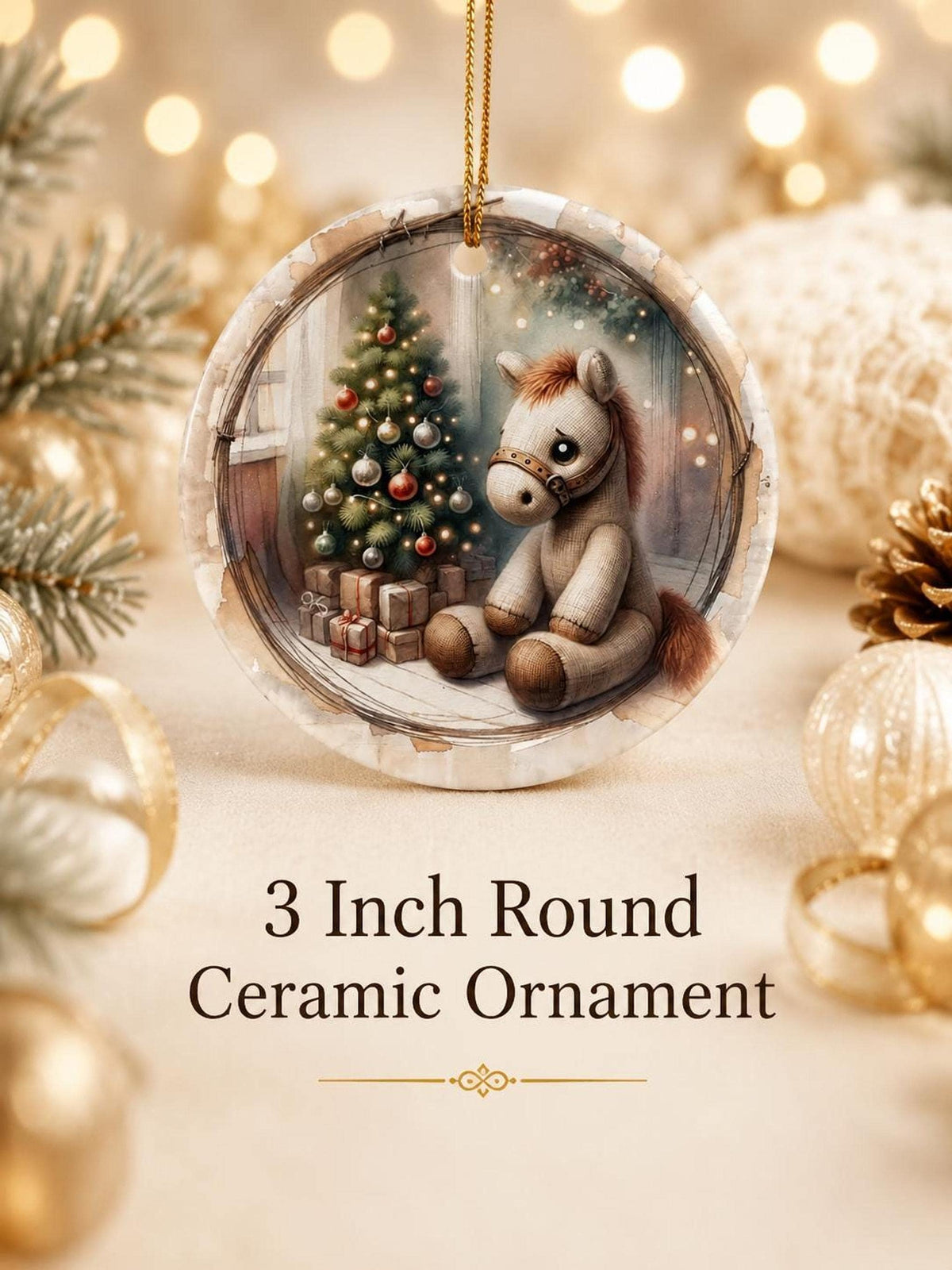 Sentimental Keepsake Ceramic Ornament, 3-Inch Round Horse Christmas Decor