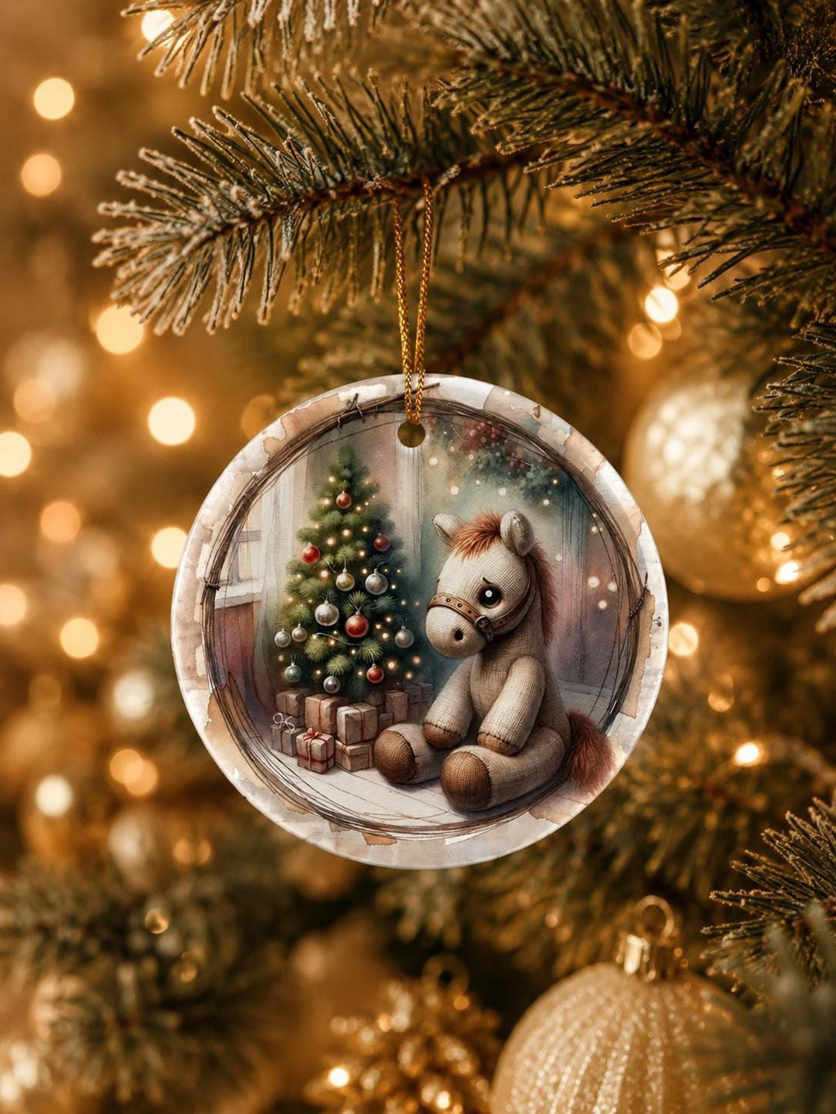 Sentimental Keepsake Ceramic Ornament, 3-Inch Round Horse Christmas Decor