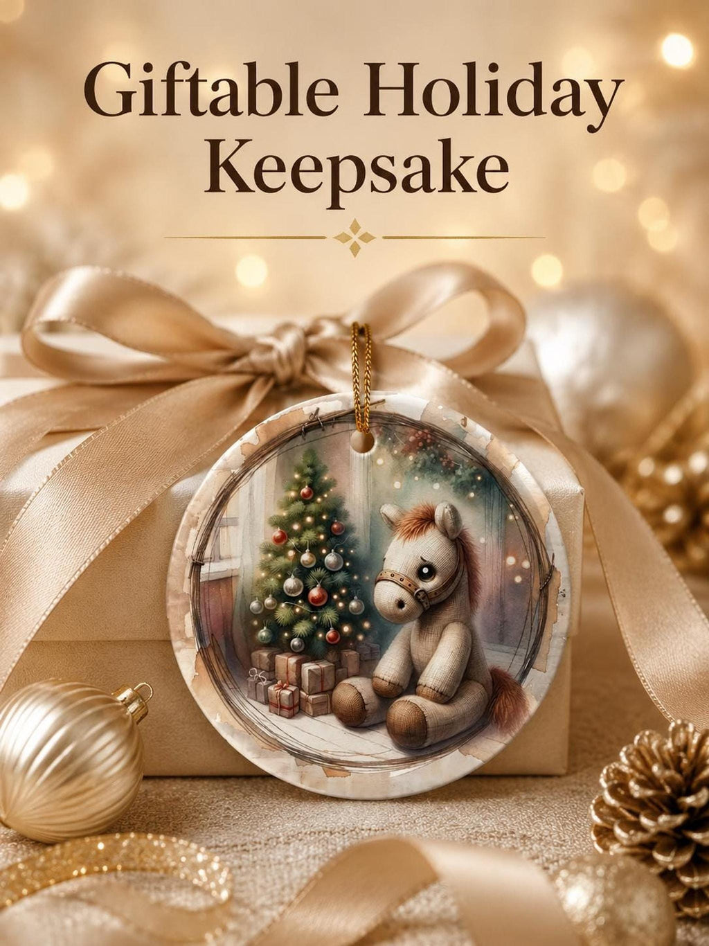 Sentimental Keepsake Ceramic Ornament, 3-Inch Round Horse Christmas Decor
