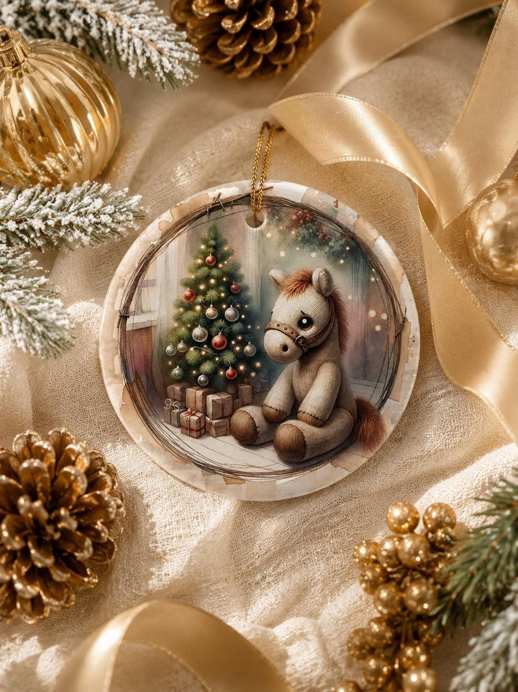 Sentimental Keepsake Ceramic Ornament, 3-Inch Round Horse Christmas Decor