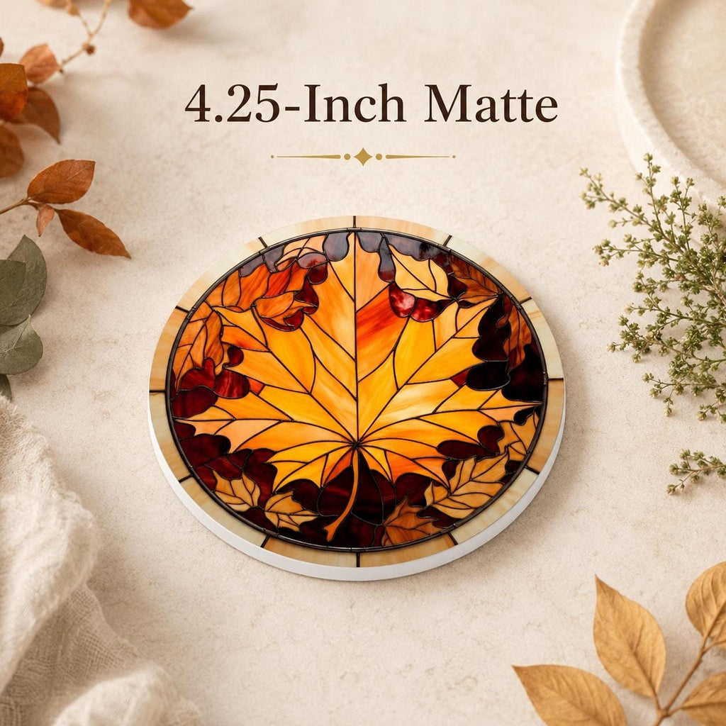 Maple Leaf Coaster, Ceramic Fall Table Accent with Glossy or Matte Finish