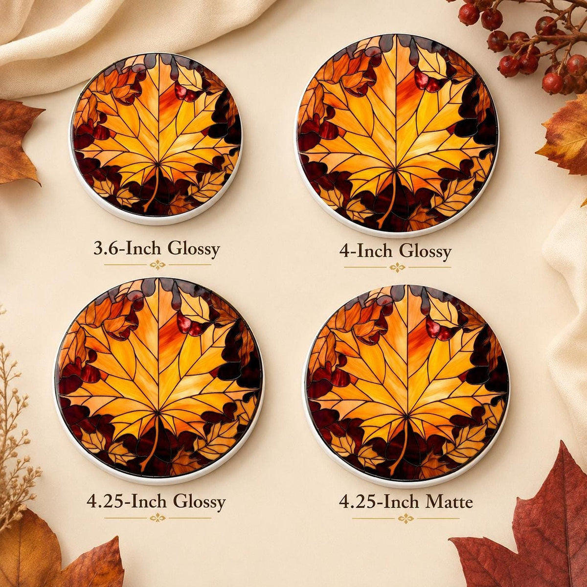Maple Leaf Coaster, Ceramic Fall Table Accent with Glossy or Matte Finish