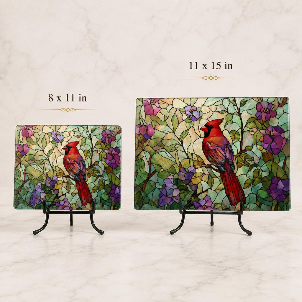 Cutting Board with Cardinal Design, Floral Charcuterie Tray in Tempered Glass