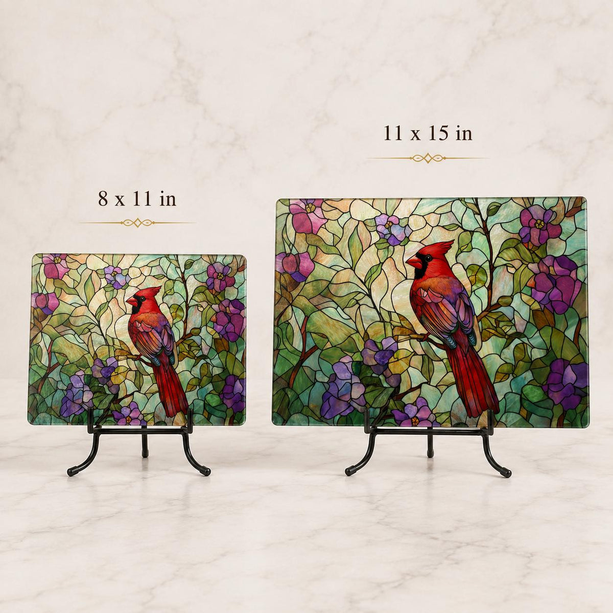 Cutting Board with Cardinal Design, Floral Charcuterie Tray in Tempered Glass
