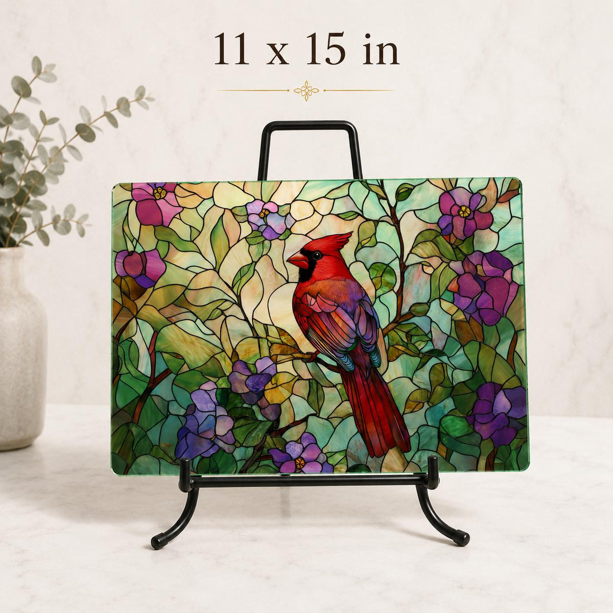 Cutting Board with Cardinal Design, Floral Charcuterie Tray in Tempered Glass