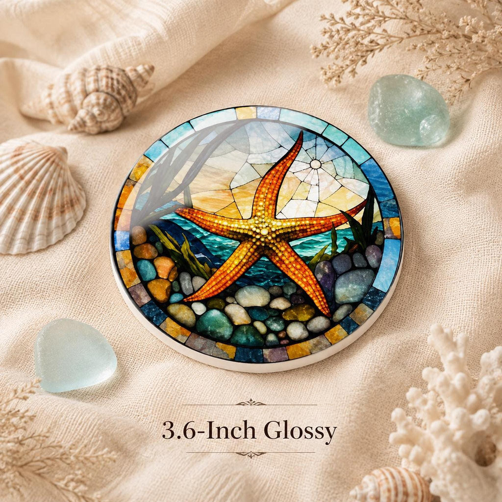 Starfish Ceramic Coaster, Stained Glass Coastal Decor, Ocean Lover Gift, Beach House Accent