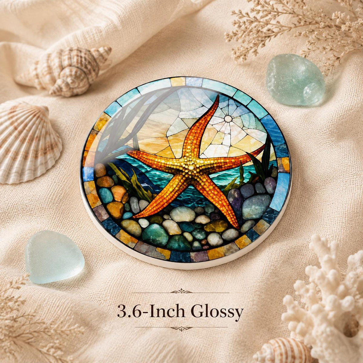 Starfish Ceramic Coaster, Stained Glass Coastal Decor, Ocean Lover Gift, Beach House Accent