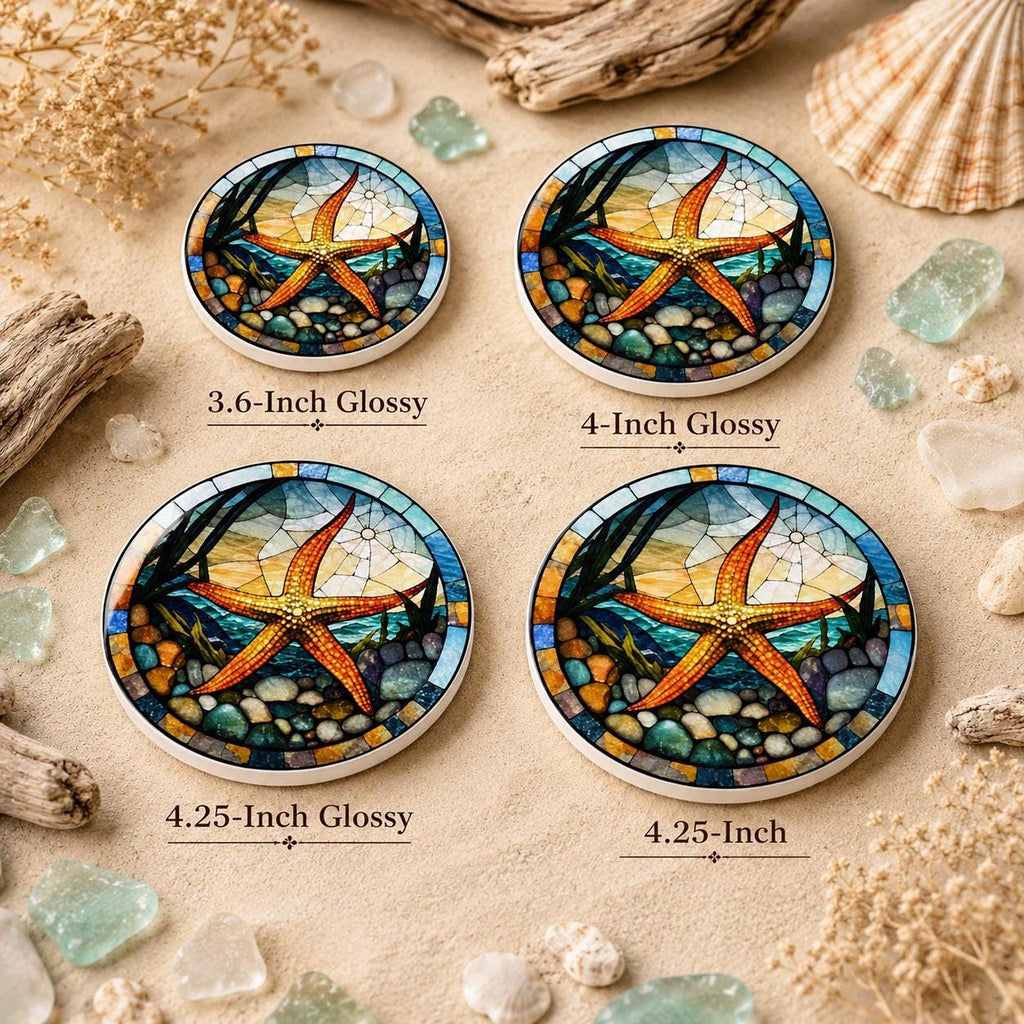 Starfish Ceramic Coaster, Stained Glass Coastal Decor, Ocean Lover Gift, Beach House Accent