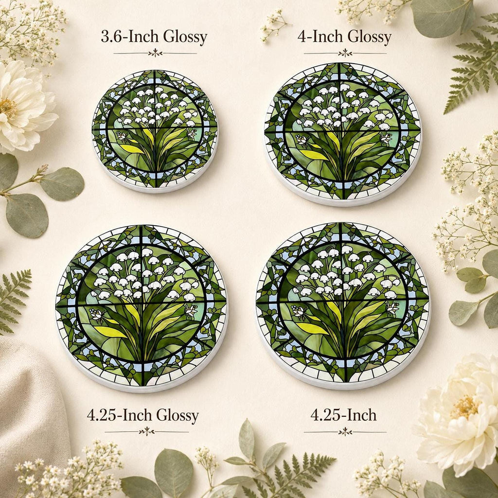 Lily of the Valley Ceramic Coaster, Stained Glass Floral Decor, Botanical Flower Lover Gift