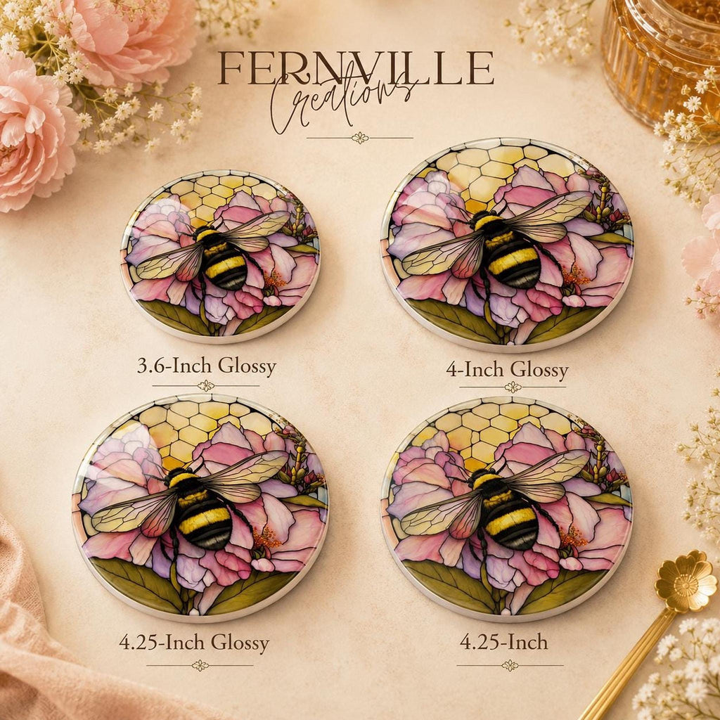 Bumblebee Coaster, Ceramic Pink Floral Decor with Natural Cork Backing