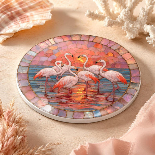 Ceramic Flamingo Coaster, Tropical Decor with Glossy or Matte Finish