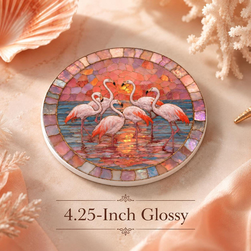 Ceramic Flamingo Coaster, Tropical Decor with Glossy or Matte Finish