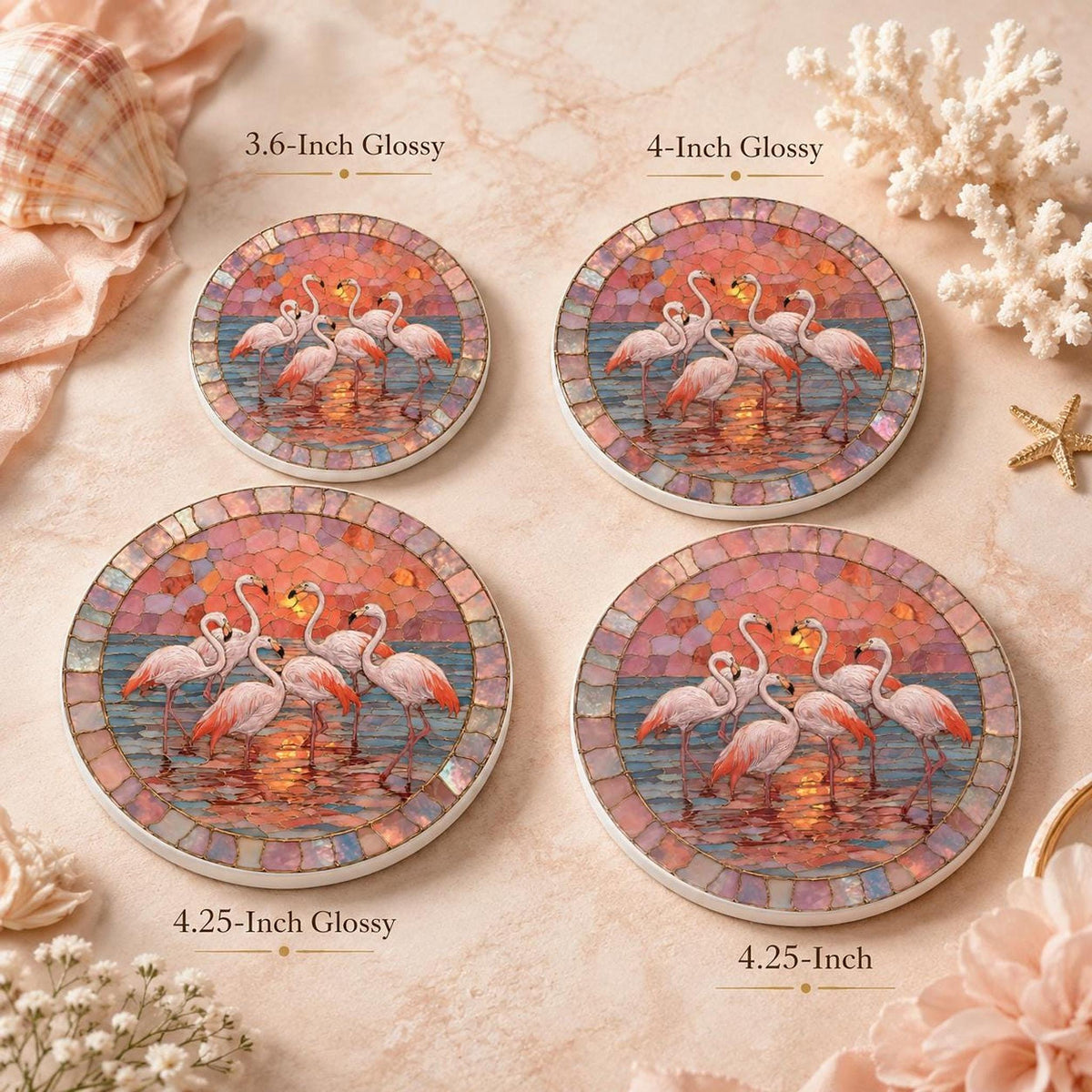 Ceramic Flamingo Coaster, Tropical Decor with Glossy or Matte Finish