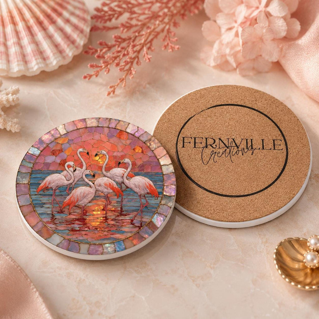Ceramic Flamingo Coaster, Tropical Decor with Glossy or Matte Finish