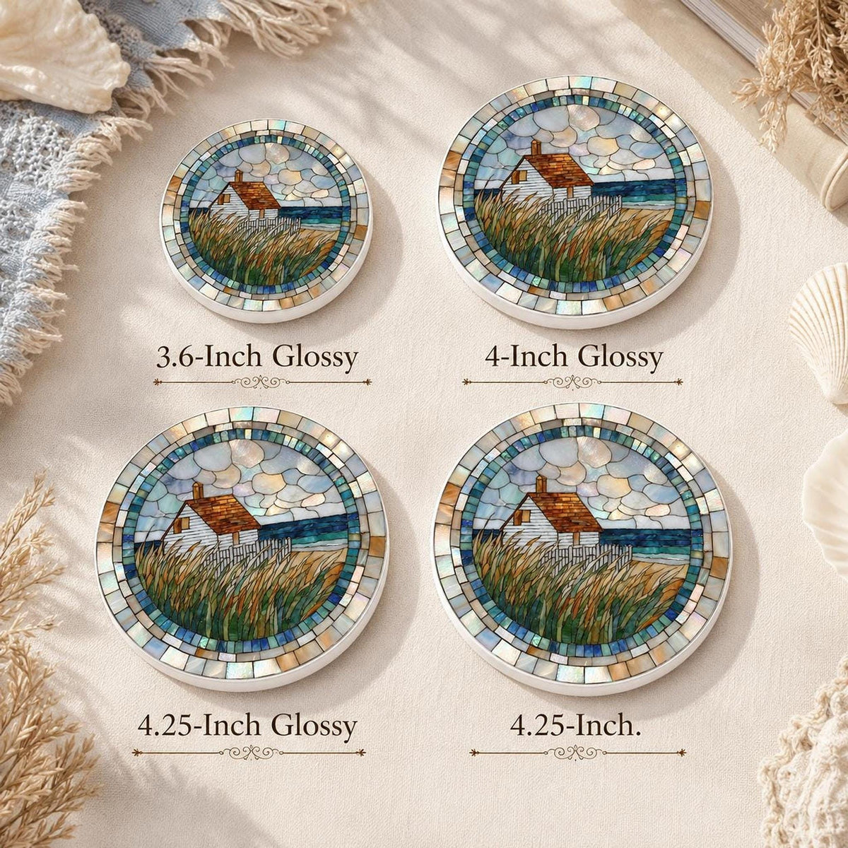 Coastal Coaster, Ceramic Round Accent with Seaside Cottage Artwork