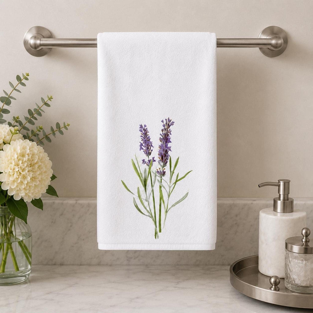Lavender Hand Towel, 15 × 25 Inch Botanical Print with Cotton Terry Back