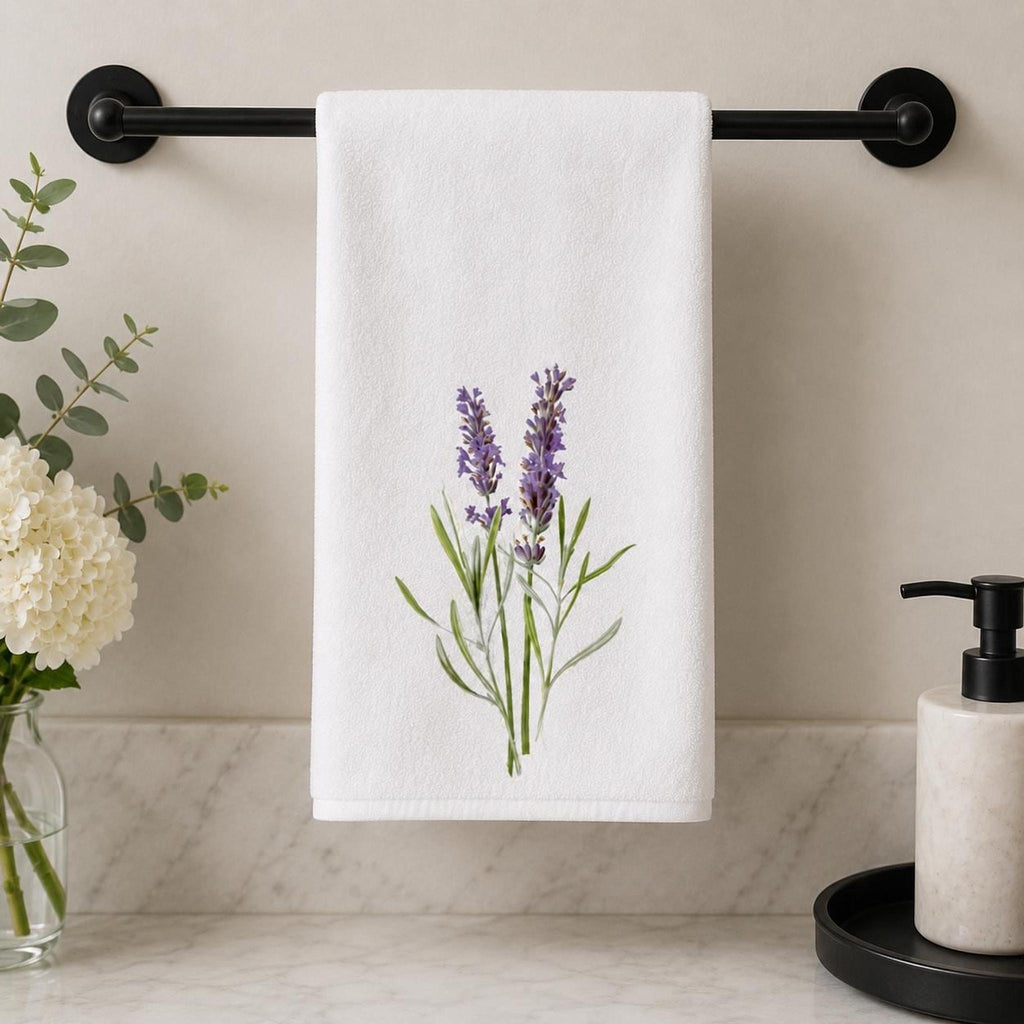Lavender Hand Towel, 15 × 25 Inch Botanical Print with Cotton Terry Back