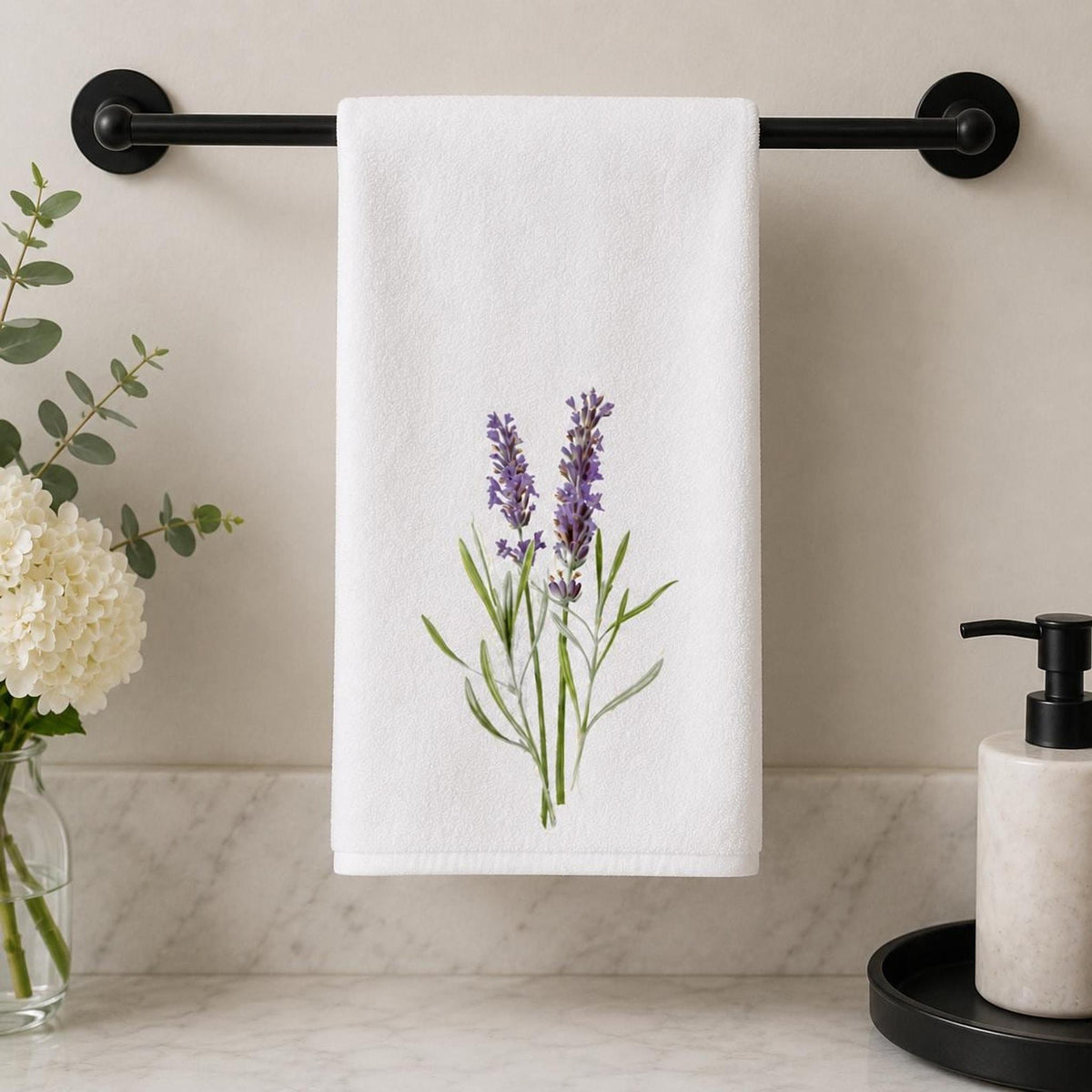 Lavender Hand Towel, 15 × 25 Inch Botanical Print with Cotton Terry Back