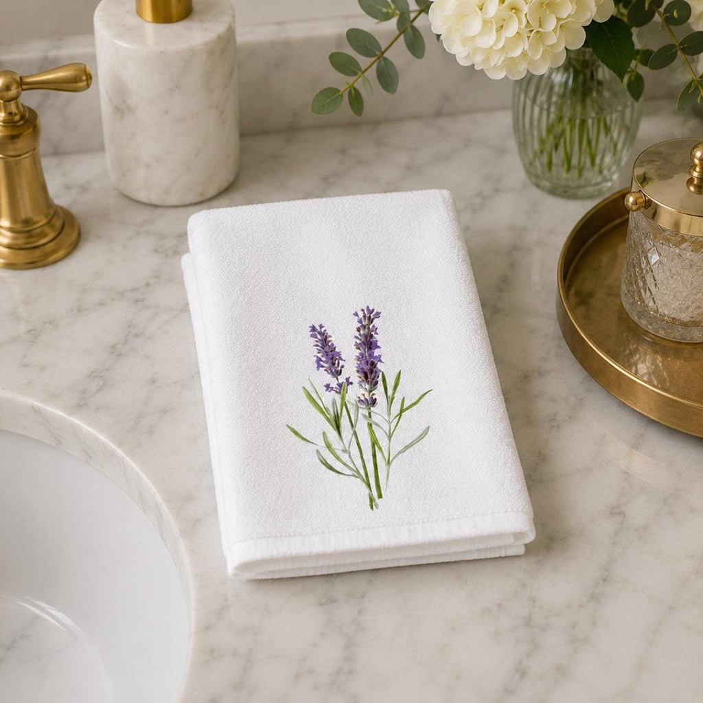 Lavender Hand Towel, 15 × 25 Inch Botanical Print with Cotton Terry Back