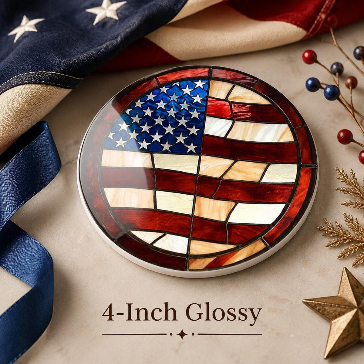 American Flag Ceramic Coaster, Patriotic Decor, Stars and Stripes Accent, USA Gift