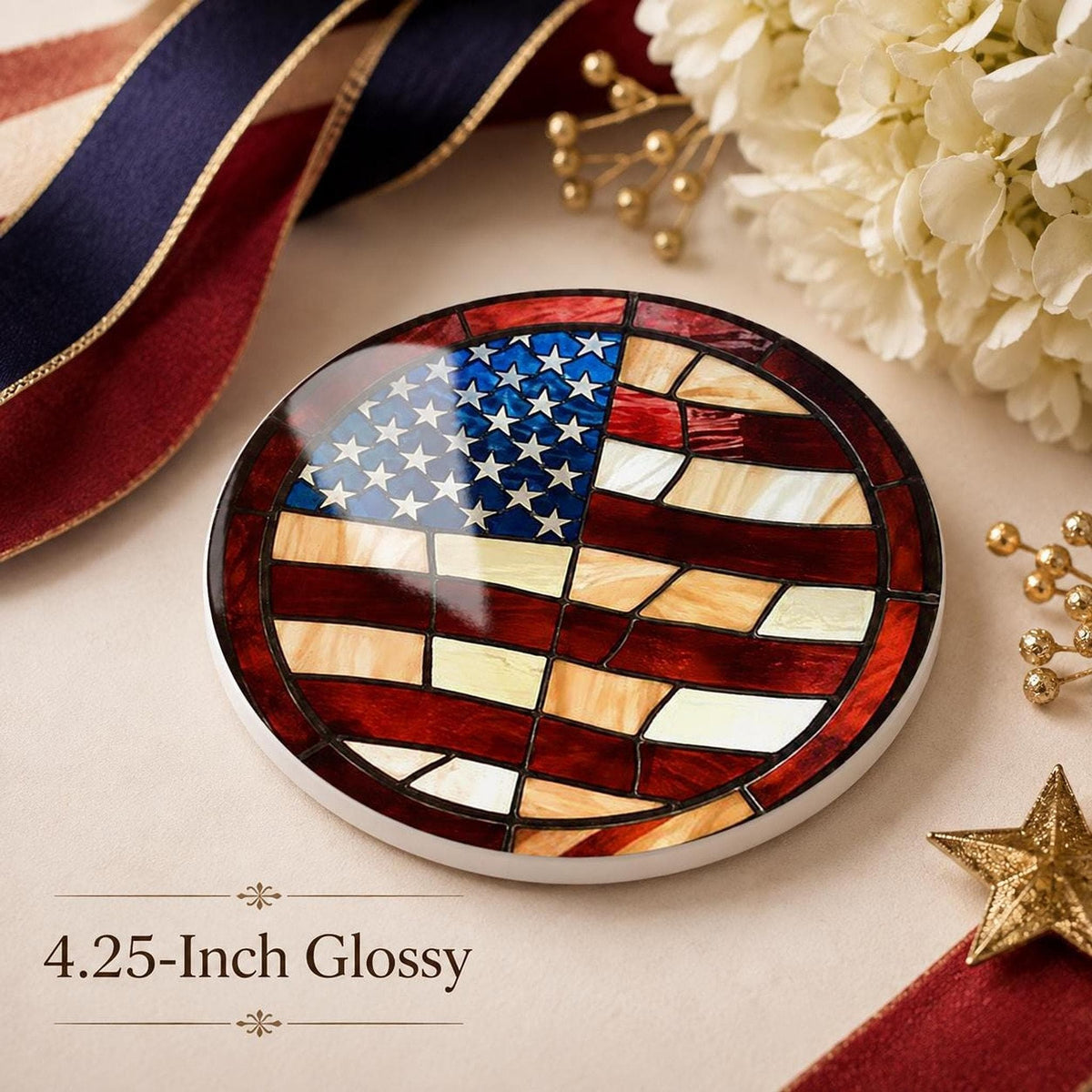 American Flag Ceramic Coaster, Patriotic Decor, Stars and Stripes Accent, USA Gift
