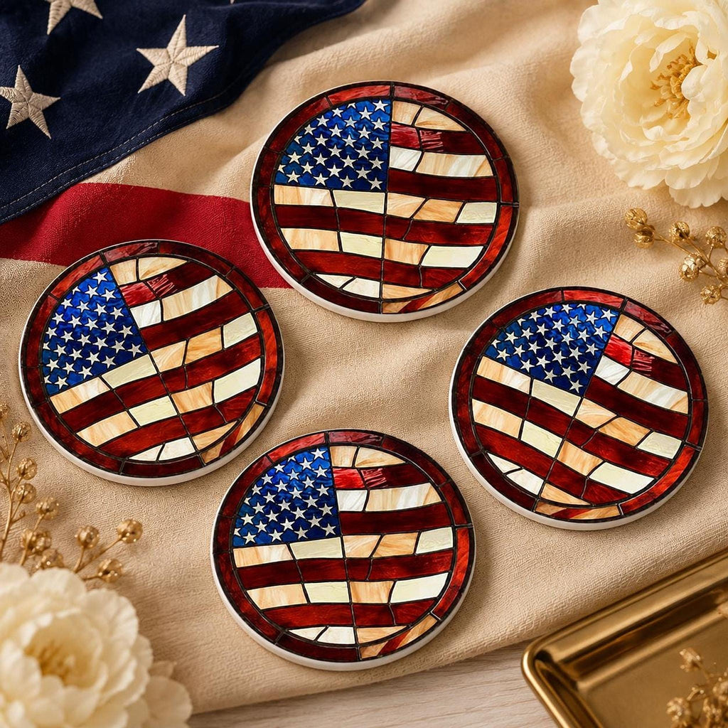 American Flag Ceramic Coaster, Patriotic Decor, Stars and Stripes Accent, USA Gift