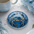 Blue Crab Coaster, Round Ceramic Surface with Glossy or Matte Finish