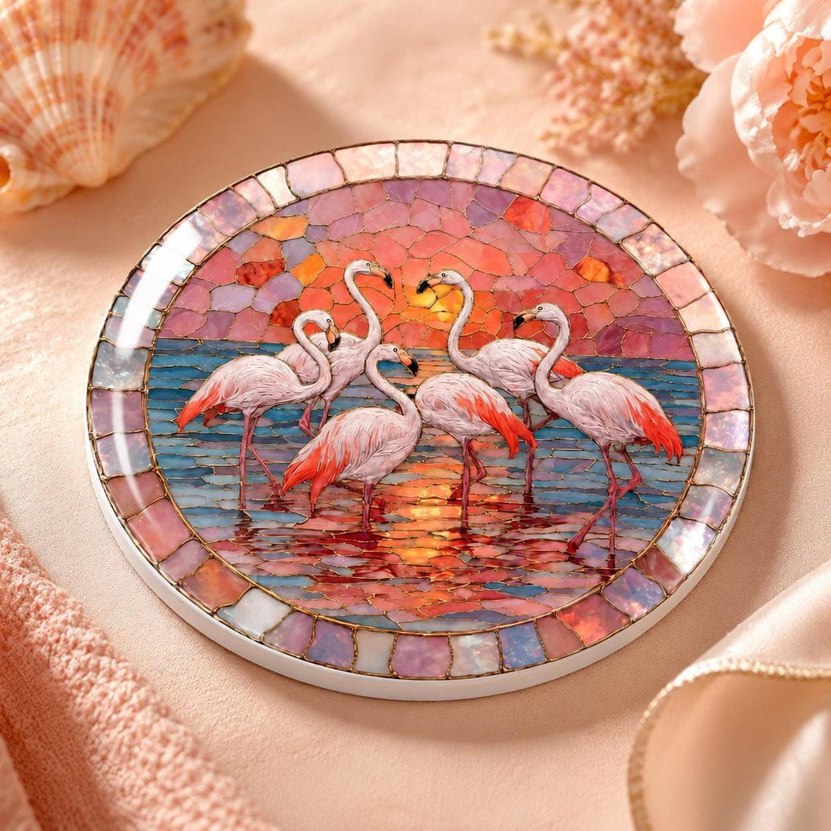 Ceramic Flamingo Coaster, Tropical Decor with Glossy or Matte Finish