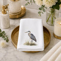 Bird Bath Decor, White Heron Fingertip Towel with Cotton Terrycloth Back