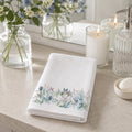 Blue Botanical Fingertip Towel, 11 x 18 Inch Cotton Terrycloth