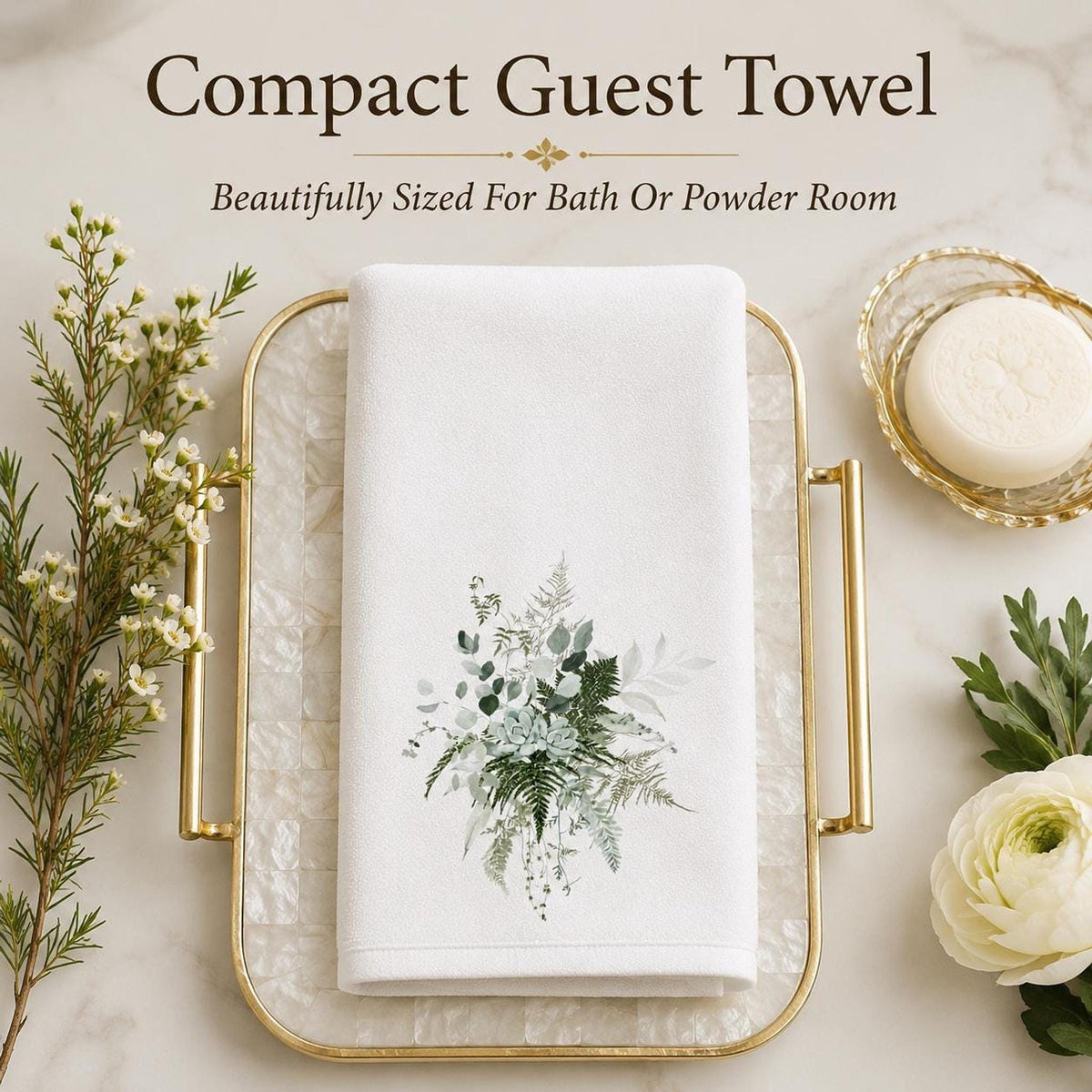 Green Botanical Fingertip Towel, 11 x 18 Inch, Cotton Terrycloth Back